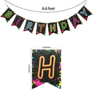 Glow Party Happy Birthday Banner Decoration（Already Assembled）, 80s Birthday Banner Glow Party Decorations, Glow in the Dark Party Supplies, Neon Party Birthday Decorations