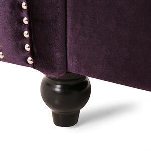 Great Deal Furniture Leila Chesterfield Velvet Club Chair, BlackBerry