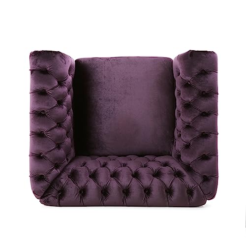 Great Deal Furniture Leila Chesterfield Velvet Club Chair, BlackBerry