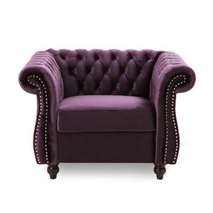 Great Deal Furniture Leila Chesterfield Velvet Club Chair, BlackBerry