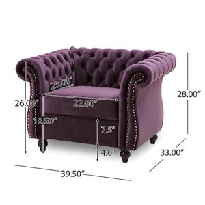 Great Deal Furniture Leila Chesterfield Velvet Club Chair, BlackBerry