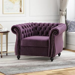 Great Deal Furniture Leila Chesterfield Velvet Club Chair, BlackBerry