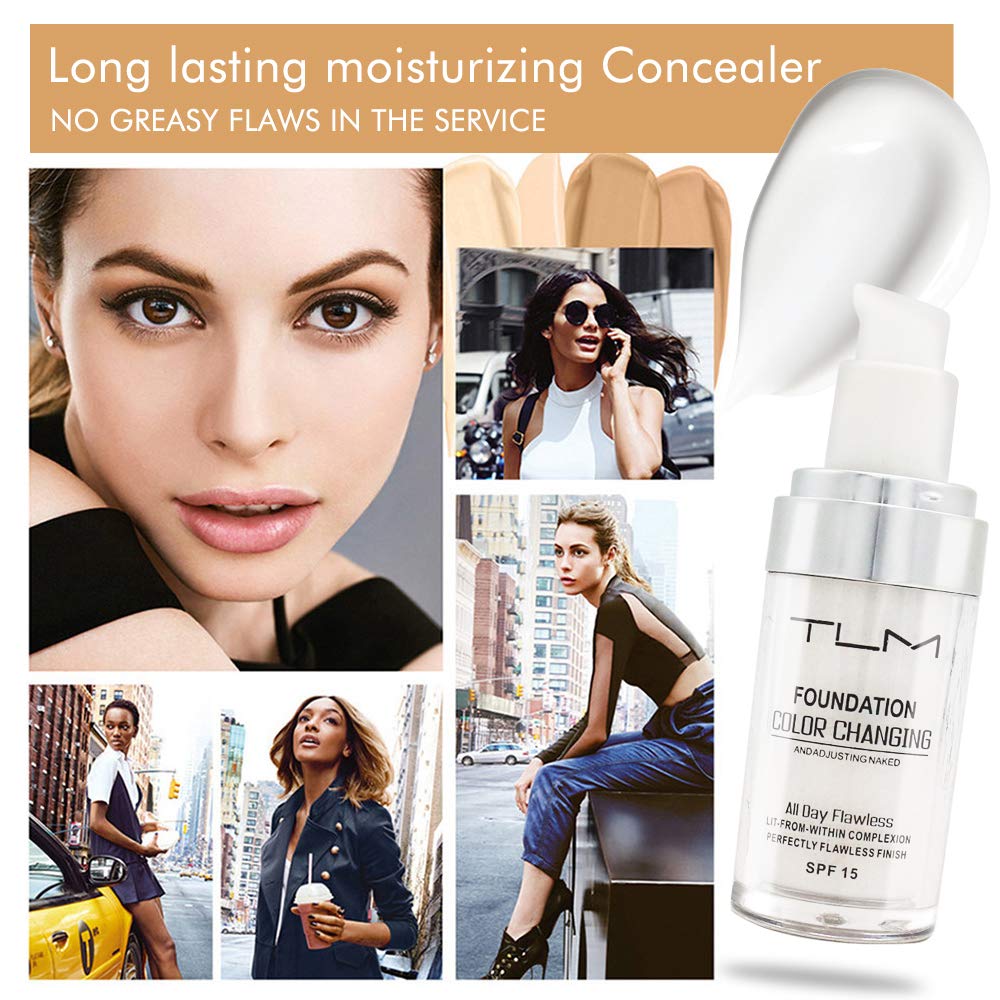 2 Pack Flawless TLM Color Changing Foundation Makeup, Concealer Cover Cream, Warm Skin Tone Foundation Liquid, Base Nude Face Moisturizing Concealer for Women and Girls Aging Skin