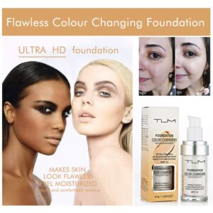 2 Pack Flawless TLM Color Changing Foundation Makeup, Concealer Cover Cream, Warm Skin Tone Foundation Liquid, Base Nude Face Moisturizing Concealer for Women and Girls Aging Skin