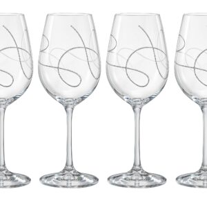 Barski Wine Glass, Goblet, Crystal Glass, Set of 4 Glasses, with String Design, Made in Europe, 14 oz.