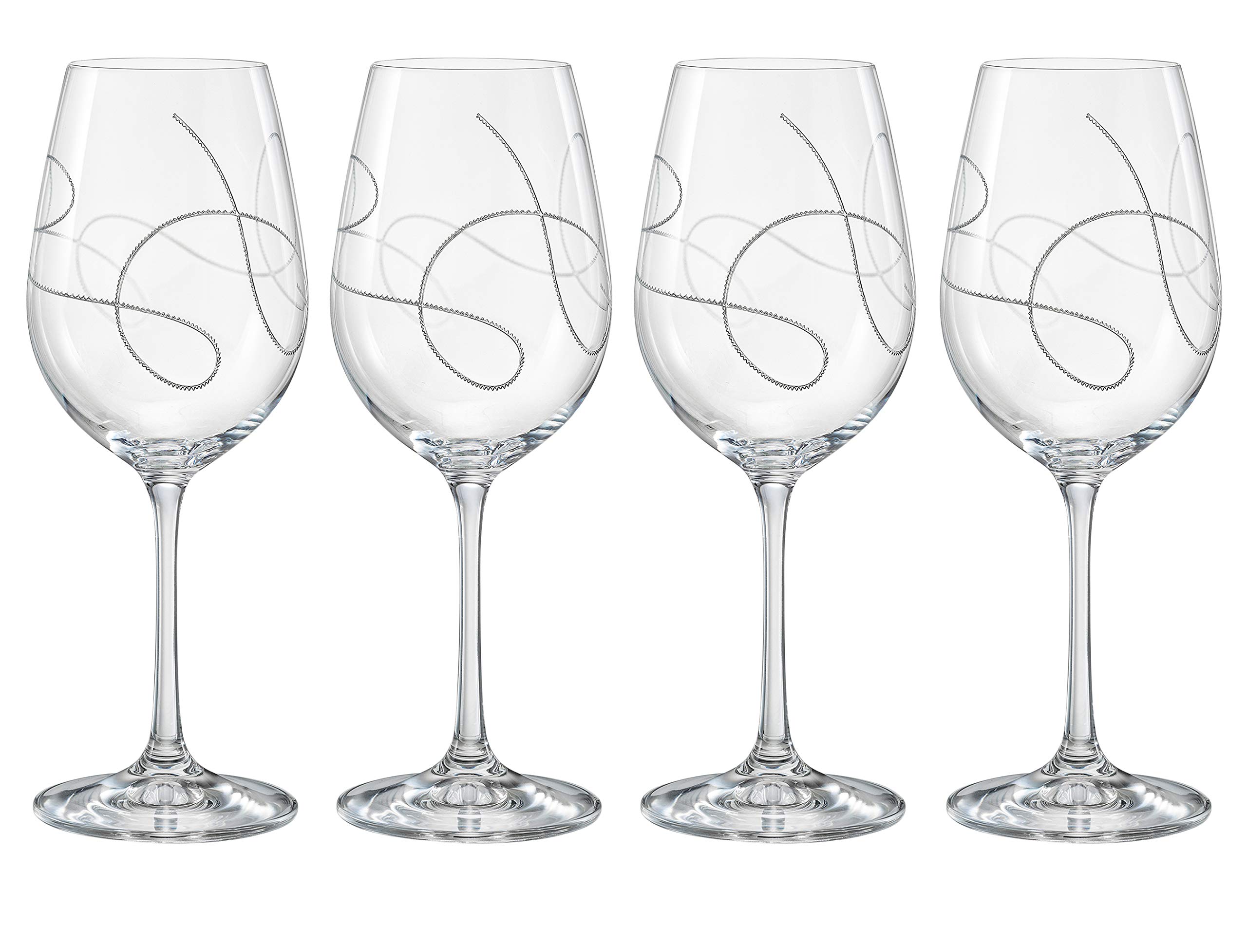 Barski Wine Glass, Goblet, Crystal Glass, Set of 4 Glasses, with String Design, Made in Europe, 14 oz.