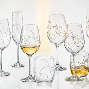 Barski Wine Glass, Goblet, Crystal Glass, Set of 4 Glasses, with String Design, Made in Europe, 14 oz.