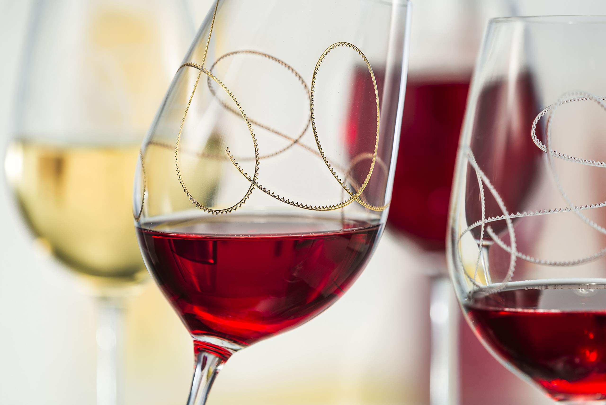 Barski Wine Glass, Goblet, Crystal Glass, Set of 4 Glasses, with String Design, Made in Europe, 14 oz.
