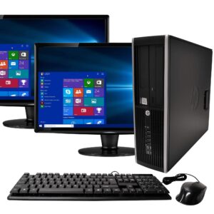 hp elite desktop computer intel quad core i5 3.1-ghz, 8 gb ram, 1 tb, dual 19in lcd monitors, dvd, wifi, bluetooth, windows 10 (renewed)