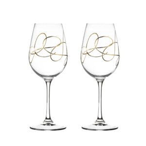 barski wine glass, goblet, crystal glass, set of 2 glasses, with gold string design, made in europe, 14 oz.