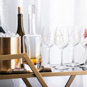 Barski Wine Glass, Goblet, Crystal Glass, Set of 2 Glasses, with Gold String Design, Made in Europe, 14 oz.