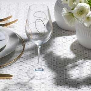 Barski Wine Glass, Goblet, Crystal Glass, Set of 2 Glasses, with Gold String Design, Made in Europe, 14 oz.