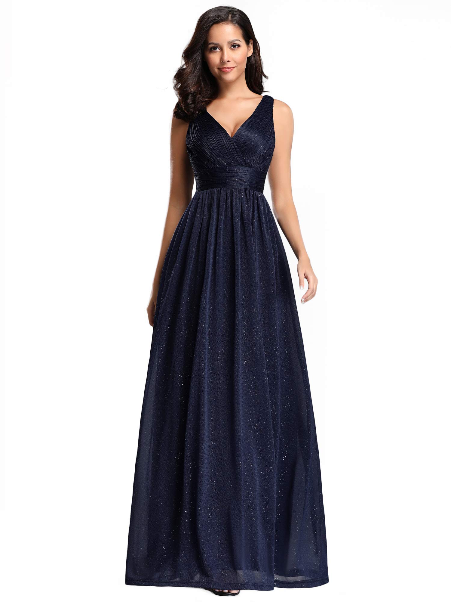 Ever-Pretty Womens Shimmery Ruched Long Evening Cocktail Bridesmaid Dresses for Women US 8 Navy Blue