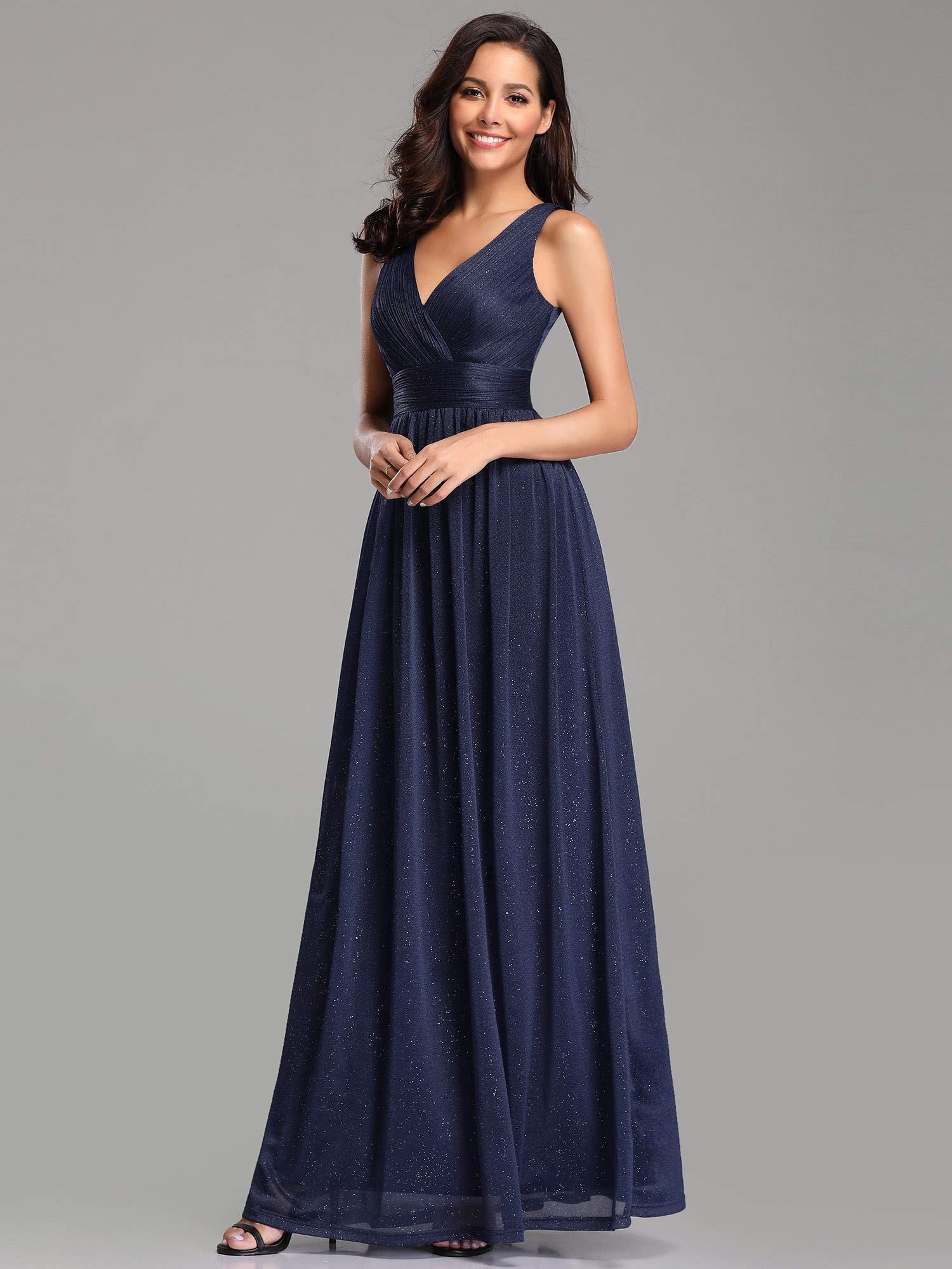 Ever-Pretty Womens Shimmery Ruched Long Evening Cocktail Bridesmaid Dresses for Women US 8 Navy Blue