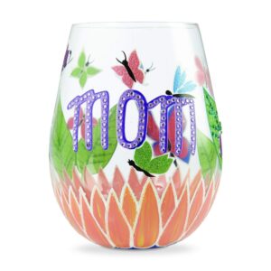 Enesco Designs by Lolita Mom You Helped Me Fly Hand-Painted Artisan Stemless Wine Glass, 1 Count (Pack of 1), Multicolor