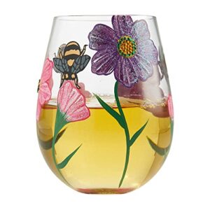 Enesco Designs by Lolita My Drinking Garden Hand-Painted Artisan Stemless Wine Glass, 1 Count (Pack of 1), Multicolor