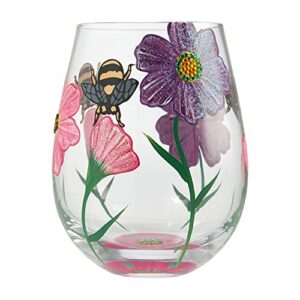 Enesco Designs by Lolita My Drinking Garden Hand-Painted Artisan Stemless Wine Glass, 1 Count (Pack of 1), Multicolor