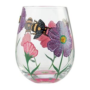 Enesco Designs by Lolita My Drinking Garden Hand-Painted Artisan Stemless Wine Glass, 1 Count (Pack of 1), Multicolor