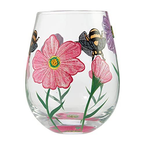 Enesco Designs by Lolita My Drinking Garden Hand-Painted Artisan Stemless Wine Glass, 1 Count (Pack of 1), Multicolor
