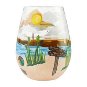 Enesco Designs by Lolita Beach Please Hand-Painted Artisan Stemless Wine Glass, 1 Count (Pack of 1), Multicolor, 20 ounces