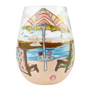 Enesco Designs by Lolita Beach Please Hand-Painted Artisan Stemless Wine Glass, 1 Count (Pack of 1), Multicolor, 20 ounces