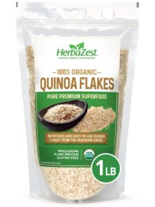 herbazest quinoa flakes organic - 1 lb - usda certified, vegan & gluten free superfood - perfect with yogurt, cereal, smoothies, granola & desserts