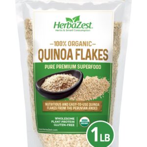 HerbaZest Quinoa Flakes Organic - 1 LB - USDA Certified, Vegan & Gluten Free Superfood - Perfect with Yogurt, Cereal, Smoothies, Granola & Desserts