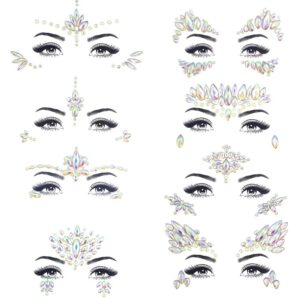 noctilucent face gems luminous makeup temporary tattoo stickers acrylic crystal glitter stickers face jewels rainbow tears rhinestone for party, rave festival, dress-up of zlxin(8 pcs a set)