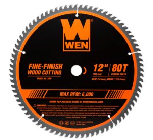 wen bl1280 12-inch 80-tooth fine-finish professional woodworking saw blade for miter saws and table saws