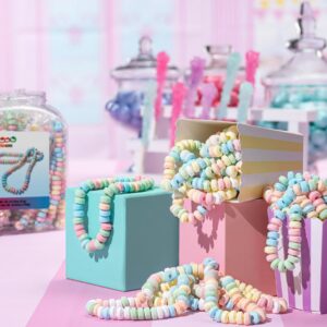 36 Candy Necklaces Individually Wrapped, Choker Style, Nostalgic Pastel Candy Jewelry Perfect for Party Favors, Pinata Fillers and Goodie Bags, Packed in a Convenient Display Tub, By 4YoreElves