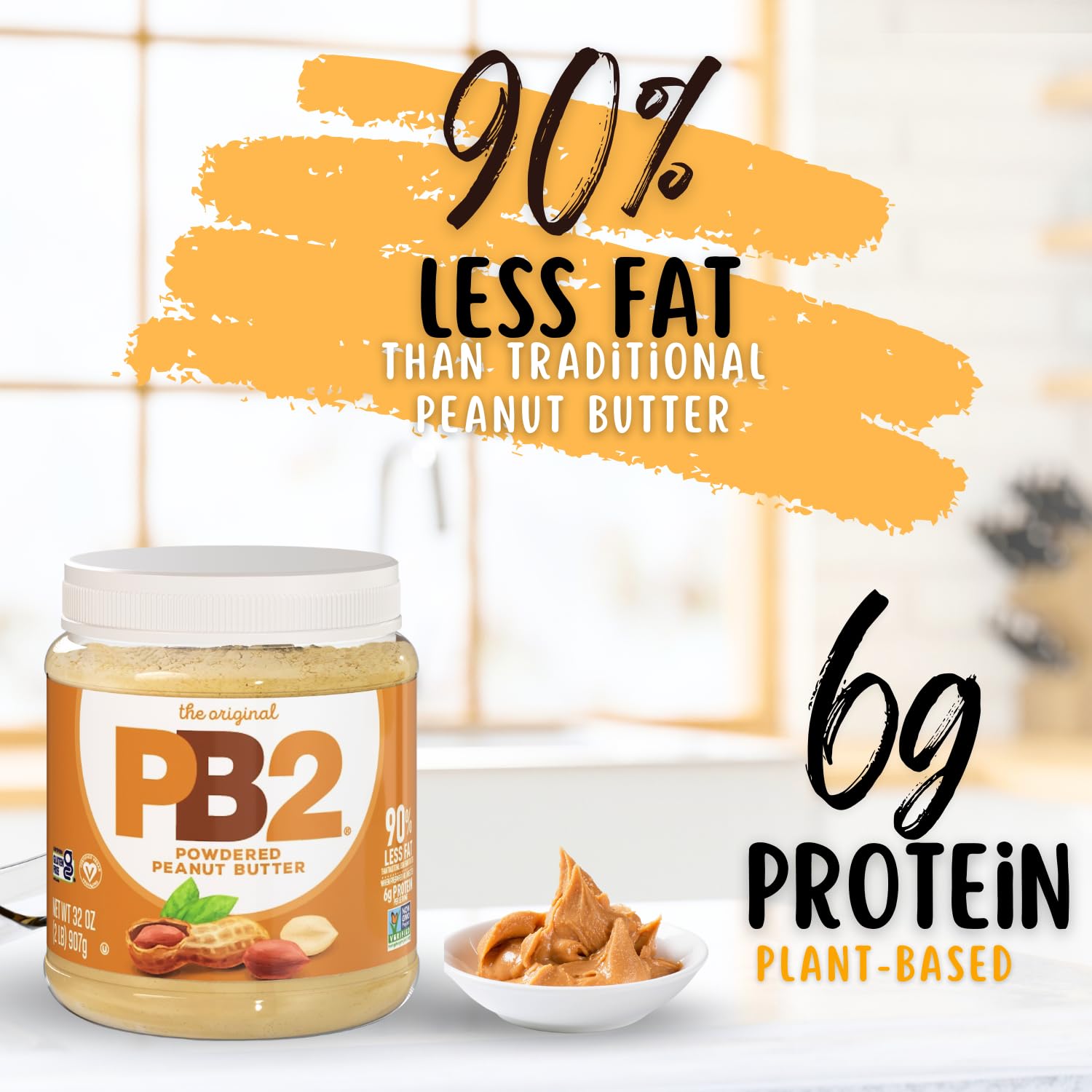 PB2 Original Powdered Peanut Butter - 6g of Protein, 90% Less Fat, Certified Gluten Free, Only 60 Calories per Serving, Perfect for Protein Shakes, Smoothies, and Low-Carb, Keto Diets