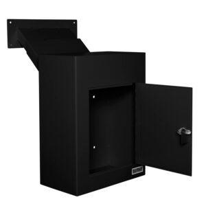 durabox d700 through the wall drop box, tubular key locking secure mailbox with adjustable chute deposit, pre-drilled mounting holes - safe steel mail box (black)