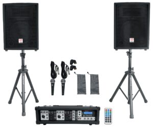 rockville package pa system mixer/amp+10" speakers+stands+mics+bluetooth, (rpg2x10)