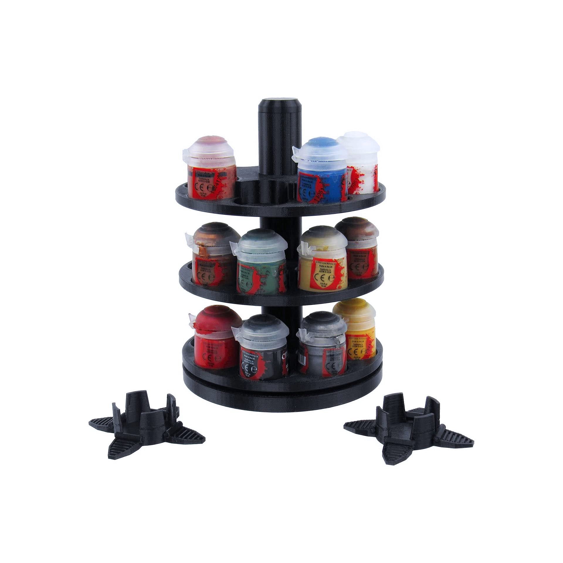 3-Tier Spinning Paint Rack, 3D Printed Desk Shelf Organizer for Tabletop RPG Miniature Acrylics and Colors, Compatible with Citadel Paints