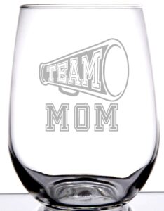team mom wine glass stemless | fun gift for team moms | cute graphic laser engraved etched | great for baseball, soccer, football, basketball, tennis or any other sports mothers