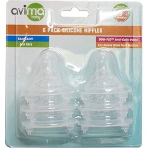 Avima Baby Silicone Nipples for Wide Neck Bottles, Medium Flow 3 Months+ (Set of 6)