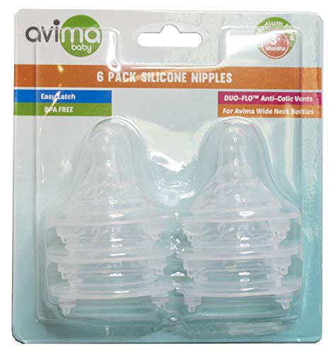 Avima Baby Silicone Nipples for Wide Neck Bottles, Medium Flow 3 Months+ (Set of 6)