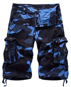 idealsanxun cargo shorts for men casual summer bermuda hiking cotton tactical military work camo cargo pants, camo blue, 36