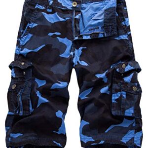 IDEALSANXUN Cargo Shorts for Men Casual Summer Bermuda Hiking Cotton Tactical Military Work Camo Cargo Pants, Camo Blue, 36