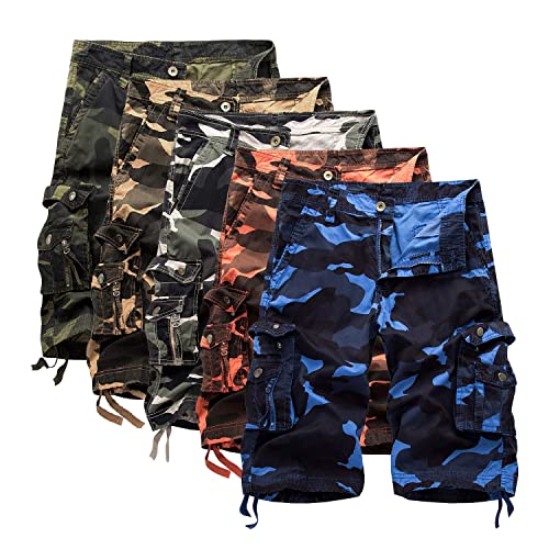 IDEALSANXUN Cargo Shorts for Men Casual Summer Bermuda Hiking Cotton Tactical Military Work Camo Cargo Pants, Camo Blue, 36