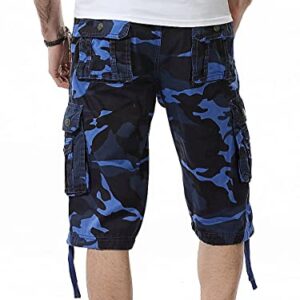 IDEALSANXUN Cargo Shorts for Men Casual Summer Bermuda Hiking Cotton Tactical Military Work Camo Cargo Pants, Camo Blue, 36