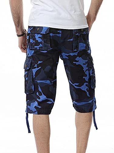 IDEALSANXUN Cargo Shorts for Men Casual Summer Bermuda Hiking Cotton Tactical Military Work Camo Cargo Pants, Camo Blue, 36