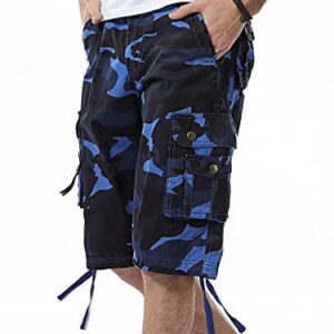 IDEALSANXUN Cargo Shorts for Men Casual Summer Bermuda Hiking Cotton Tactical Military Work Camo Cargo Pants, Camo Blue, 36