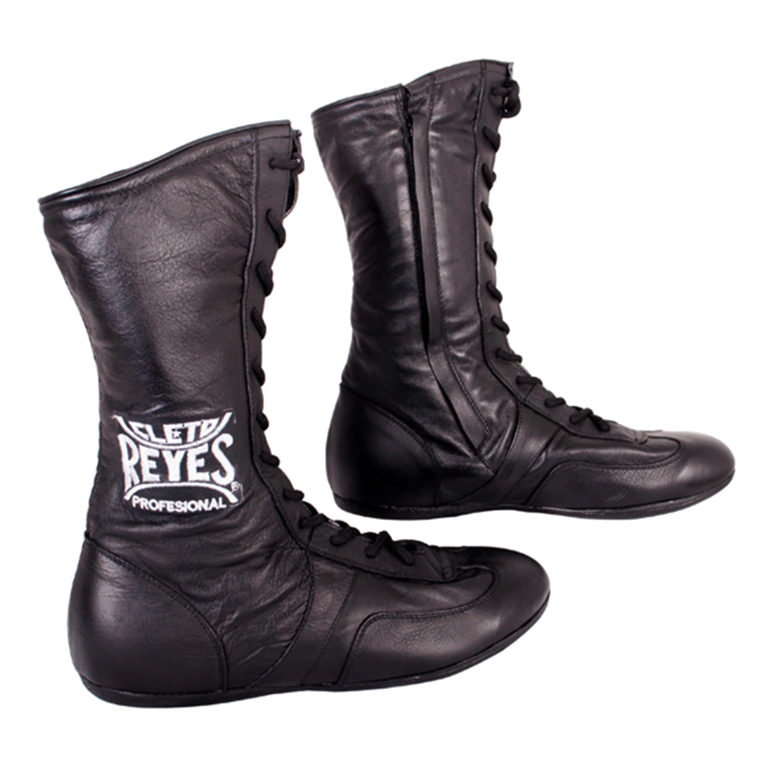 CLETO REYES High Top Lace Up Leather Boxing Boots with Side Zipper for Fighting, Sparring, Training, MMA, Kickboxing, Muay Thai, Black, Size US 12