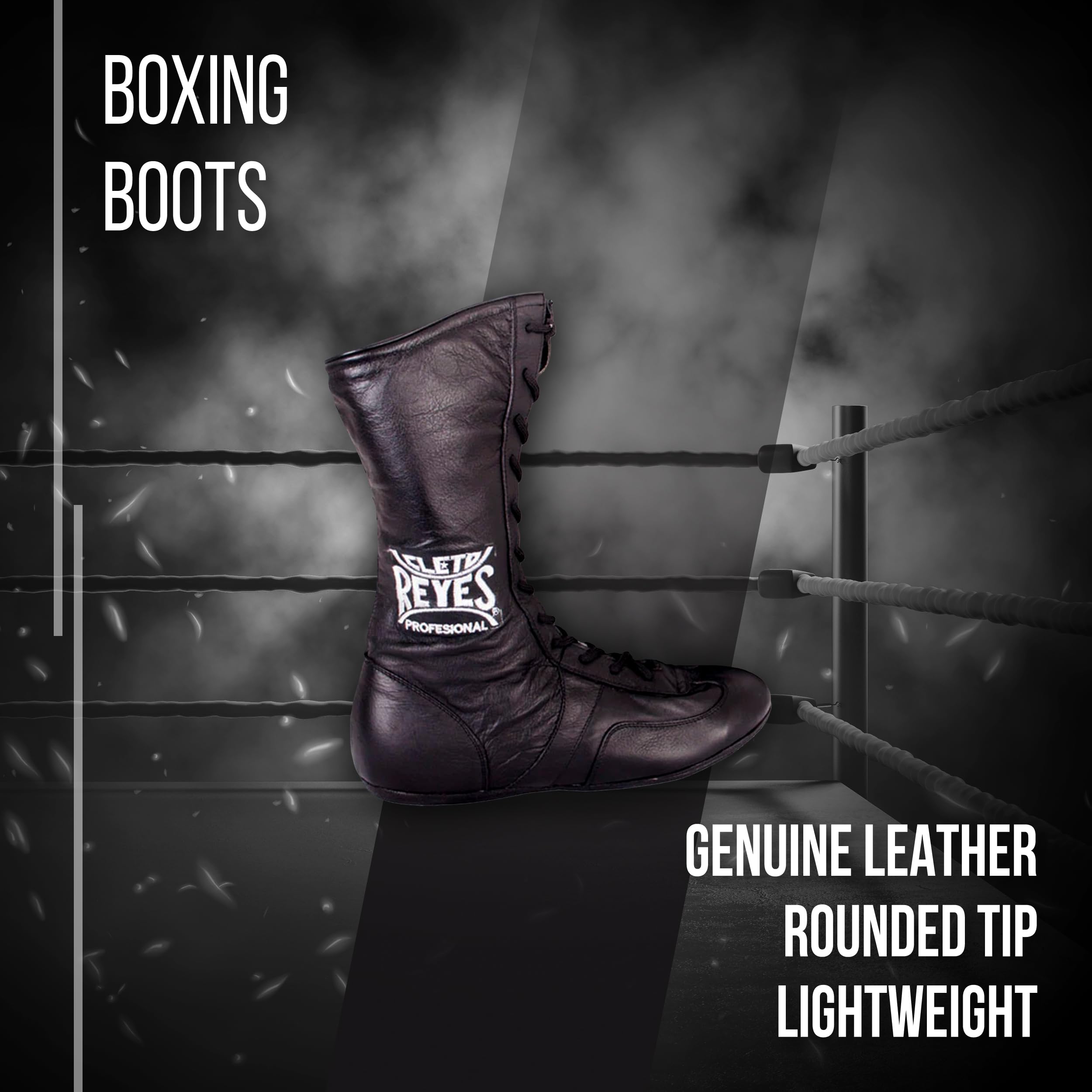 CLETO REYES High Top Lace Up Leather Boxing Boots with Side Zipper for Fighting, Sparring, Training, MMA, Kickboxing, Muay Thai, Black, Size US 12