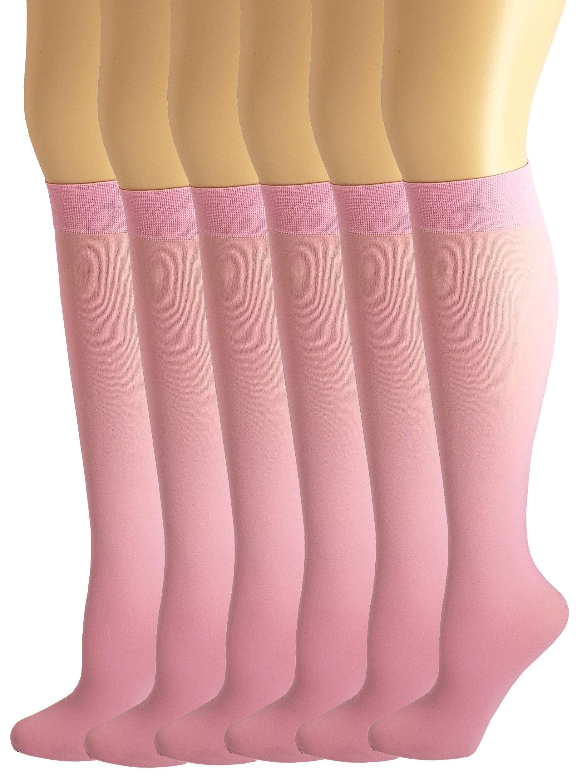 SUMONA 6 Pairs Women Opaque Stretchy Spandex Knee High Trouser Socks (9-11, Pink)