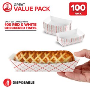 Medium Paper Food Boats (100 Pack) 2 Lb Disposable Red & White Checkered Paper Food Trays, Eco Friendly Paper Food Trays, Serving Boats for Concession Food & Condiments, Paper Nacho Trays 4.5" x 2.75"