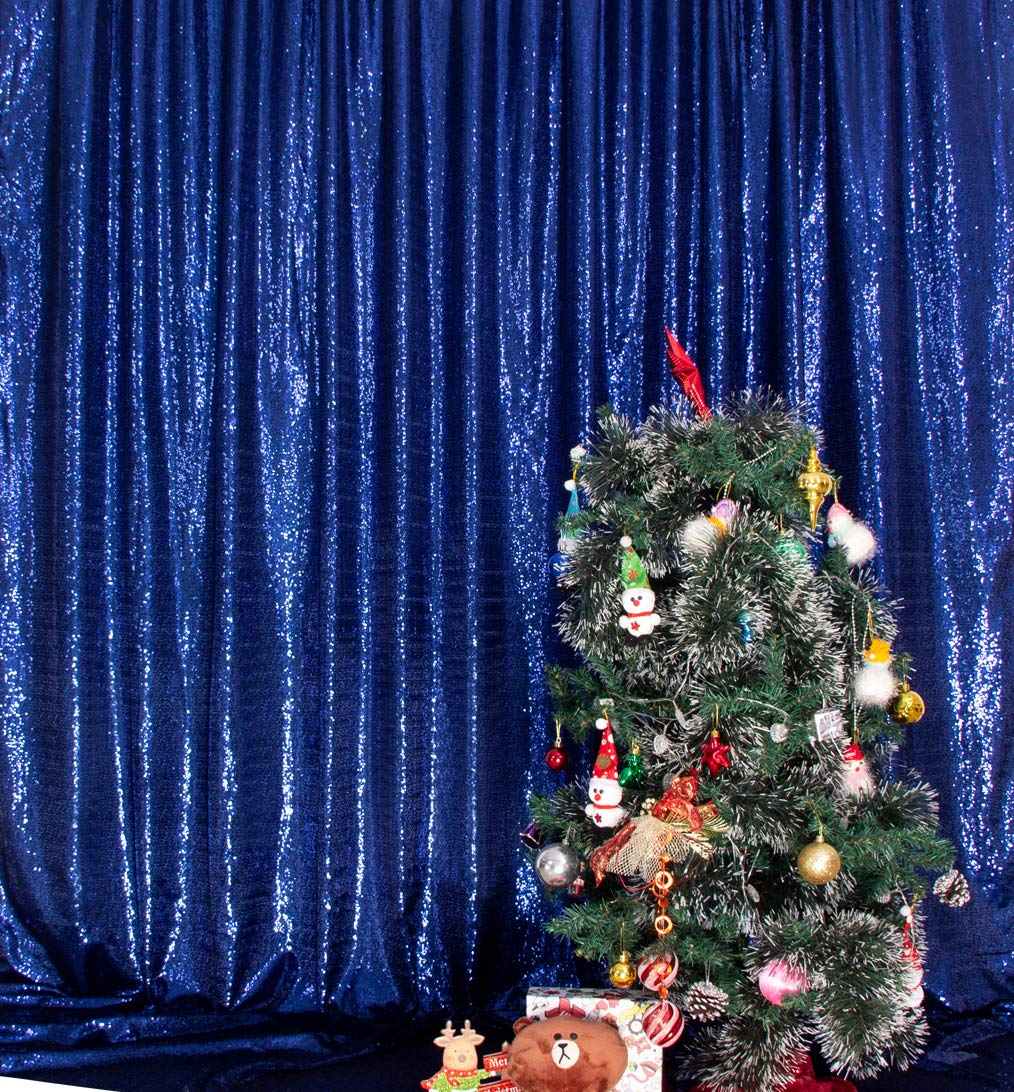 SquarePie Sequin Backdrop Non-Transparent Background Sparkly Curtain for Wedding Party 4FT x 7FT Navy Blue