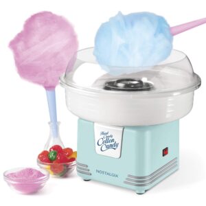nostalgia cotton candy machine - retro cotton candy machine for kids with 2 reusable cones, 1 sugar scoop, and 1 extractor head – aqua