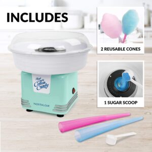 Nostalgia Cotton Candy Machine - Retro Cotton Candy Machine for Kids with 2 Reusable Cones, 1 Sugar Scoop, and 1 Extractor Head – Aqua